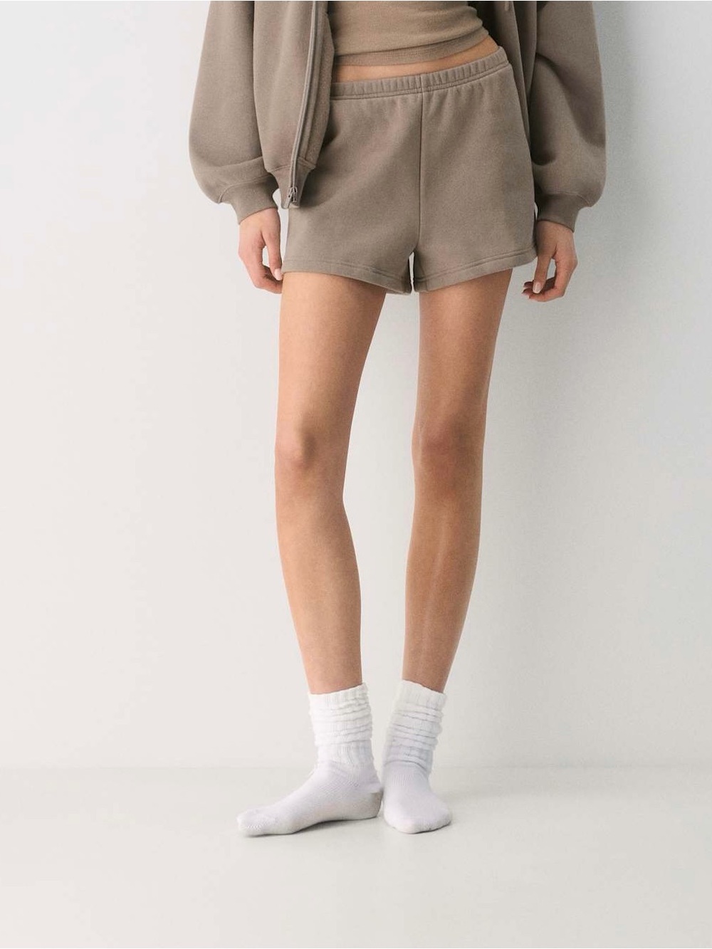 Aritzia High-Waist Lounge Shorts in Taupe